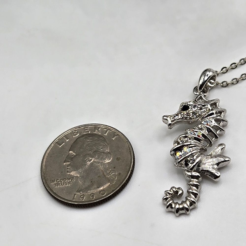 "5/$40" Silvertone Rhinestone Seahorse Pendant Adjustable Chain Necklace 17-20" - Picture 3 of 10